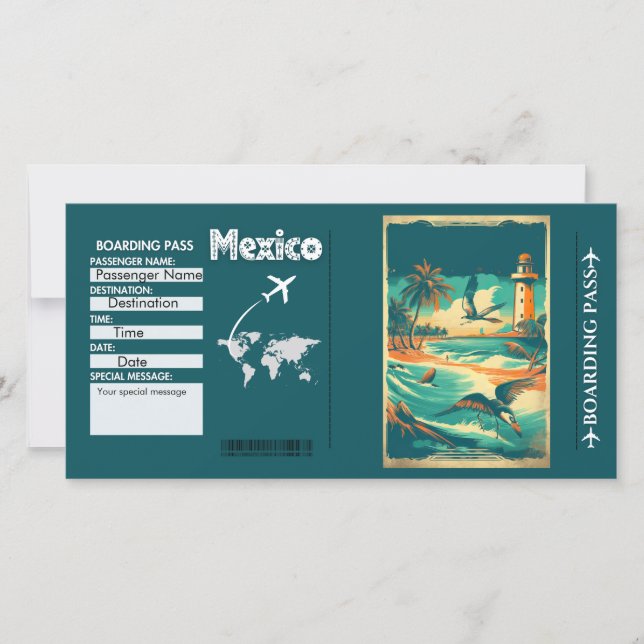 Vintage Wasserfarbe Mexiko Boarding Pass Card (Vorderseite)