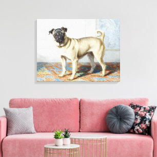 Vintage-Wasserfarbe-Mops-Hunde-Kunst-Druck Leinwanddruck