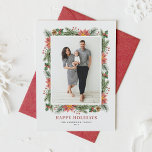 Vintage Wasserfarbe Poinsettias Kiefernnähte Foto Feiertagskarte<br><div class="desc">Gute Ferien! Senden Sie Ihre Urlaubswünsche und Grüße an Familie und Freunde mit dieser anpassbaren Blumenfotokarte. Es verfügt über einen Aquarellrahmen aus Pineconen, Kiefernnadeln, Hollies, Beeren und Poinsettia. Personalisieren Sie diese durch Hinzufügen von Namen, Nachrichten und einem vertikalen Foto. Diese Vintage Blumenkarte für das Foto ist auch in den anderen...</div>