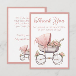 Vintage-Wasserfarbe Rosa Babytrage Baby Shower Dankeskarte