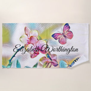 Vintage Wasserfarbe Rosa Orchideen Blume Strandtuch
