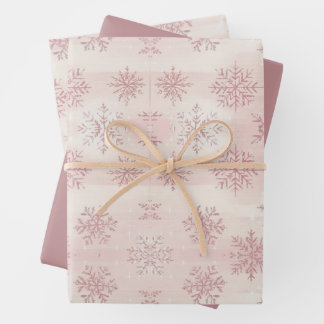 Vintage-Wasserfarbe Rosa Winter-Schneeflocken-Weih Geschenkpapier Set