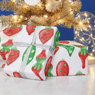 Vintage-Wasserfarbe-Rot- und Grün-Weihnachtsschmuc Geschenkpapier