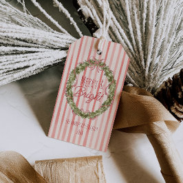 Vintage Wasserfarbe Rote Streifen Weihnachtskranz Geschenkanhänger