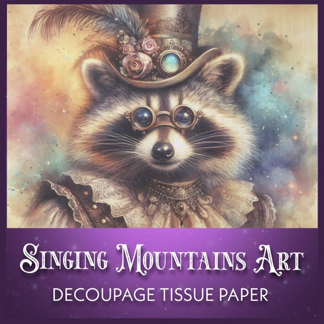 Vintage Wasserfarbe Steampunk Raccoon Decoupage Seidenpapier (Von Creator hochgeladen)