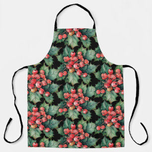 Vintage-Wasserfarbe Stechpalmenbeeren Blätter Schürze