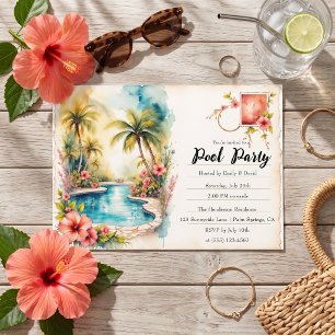 Vintage-Wasserfarbe-Tropen-Erwachsenen-Poolparty Einladung