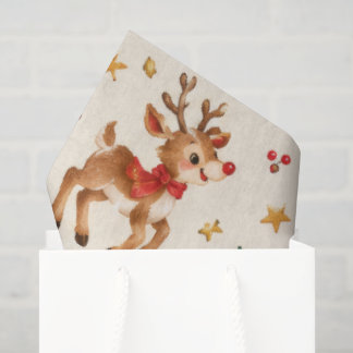 Vintage-Wasserfarbe-Weihnachts-Santa-Rentiere Seidenpapier