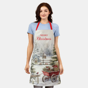 Vintage Wasserfarbe Weihnachtsbaum Frohe Weihnacht Schürze