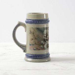 Vintage-Wasserfarbe-Weihnachtsblumen und -ornament Bierglas