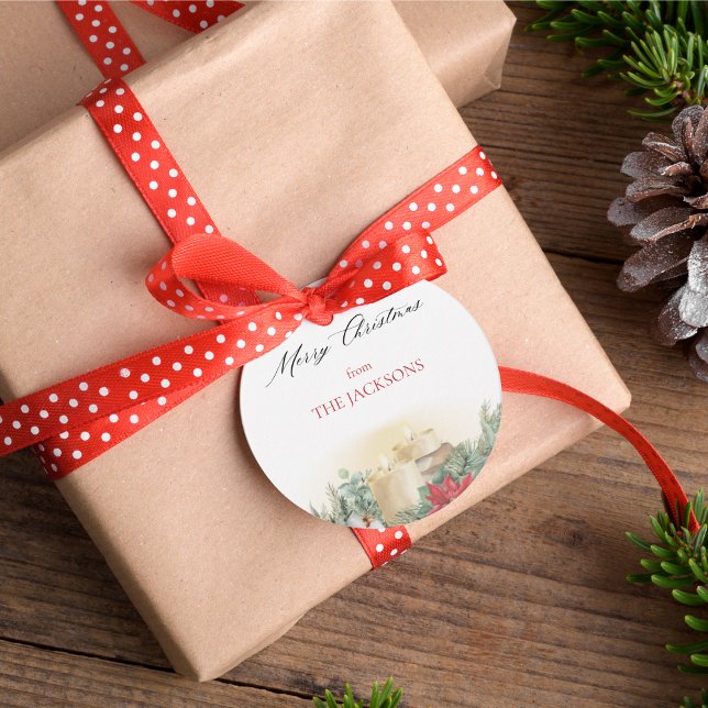 Vintage Wasserfarbe Weihnachtskerze & Grüne Geschenkanhänger (Von Creator hochgeladen)