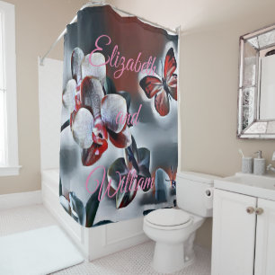 Vintage Wasserfarbe Weiße Graue Orchidee Blume Duschvorhang