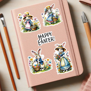 Vintage-Wasserfarbe-Whimsical-Floral-Osterhase  Aufkleber