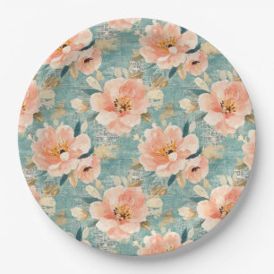 Vintage-Wasserfarben-Blumen-Abstraktmuster Pappteller