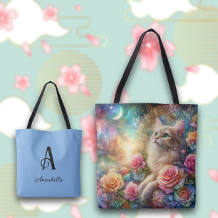 Vintage-Wasserfarben-Blumen und Katzen-Monogramm