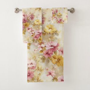 Vintage-Wasserfarben-Blumenmuster Badhandtuch Set