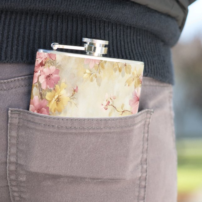 Vintage-Wasserfarben-Blumenmuster Flachmann (Beispiel)