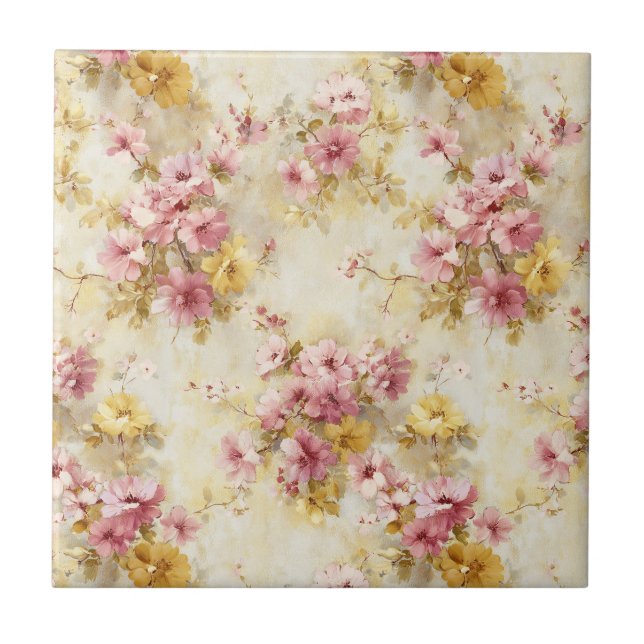 Vintage-Wasserfarben-Blumenmuster Fliese (Vorderseite)