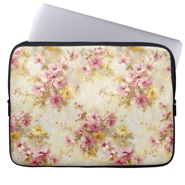 Vintage-Wasserfarben-Blumenmuster Laptopschutzhülle (Vorderseite)