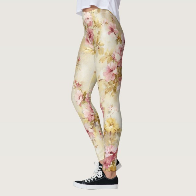 Vintage-Wasserfarben-Blumenmuster Leggings (Links)