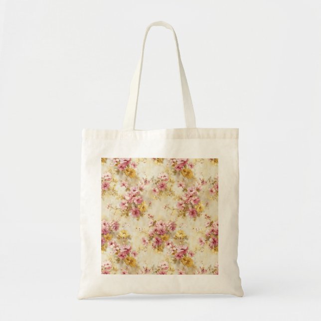 Vintage-Wasserfarben-Blumenmuster Tragetasche (Vorne)