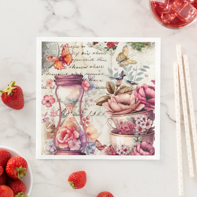 Vintage-Wasserfarben-Collage Serviette (Beispiel)