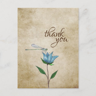 Vintage Wasserfarben Dragonfly Blue Blume Vielen D Postkarte