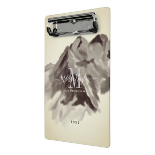 Vintage-Wasserfarben-Gebirge monogrammierte Schrif Mini Klemmbrett