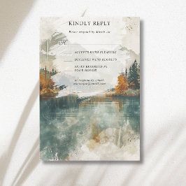 Vintage-Wasserfarben-Herbst-Hochzeit am Bergsee RSVP Karte