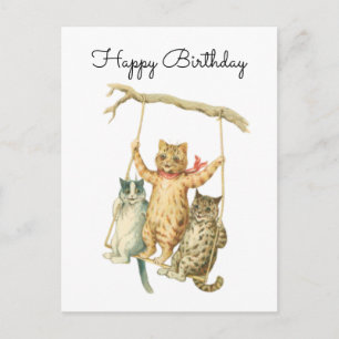 Vintage-Wasserfarben-Katzen auf einer Schaukel All Postkarte