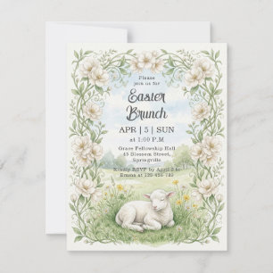 Vintage-Wasserfarben-Lamm-Blumen-Osterbrunch Einladung