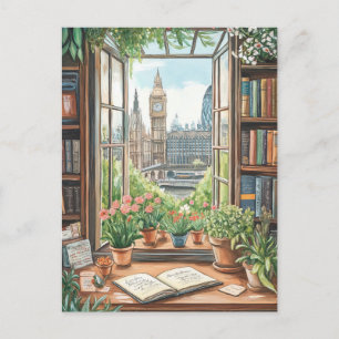 Vintage-Wasserfarben-London-Fensterszene Postkarte