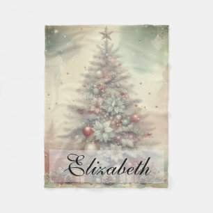 Vintage-Wasserfarben-Weihnachtsbaum und -Ornamente Fleecedecke