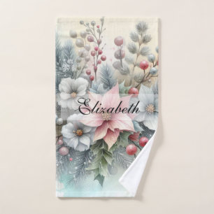 Vintage Wasserfarben Weihnachtsblumen und Ornament Badhandtuch Set