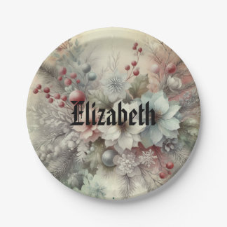 Vintage Wasserfarben Weihnachtsblumen und Ornament Pappteller