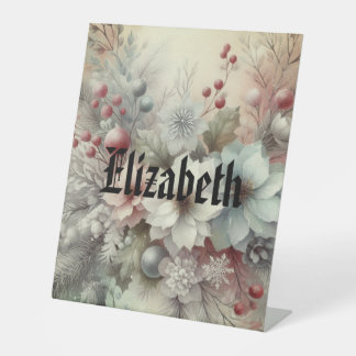 Vintage Wasserfarben Weihnachtsblumen und Ornament Sockelschild