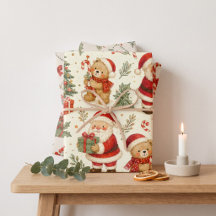 Vintage-Wasserfarben-Weihnachtsmann & Teddybär-Wei