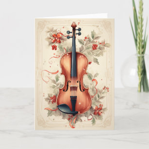 Vintage-Wasserfarben-Weihnachtsmusik-Stechpalme & Feiertagskarte