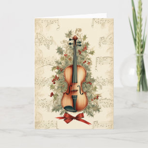 Vintage-Wasserfarben-Weihnachtsnotenblatt Violine Feiertagskarte