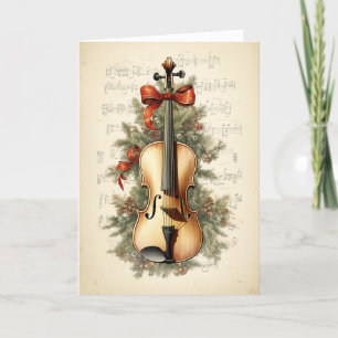 Vintage-Wasserfarben-Weihnachtsnotenblatt Violine Feiertagskarte