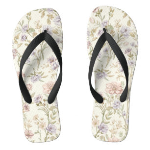 Vintage-Wasserfarben-Wildblumen-Nahtloses Muster Flip Flops