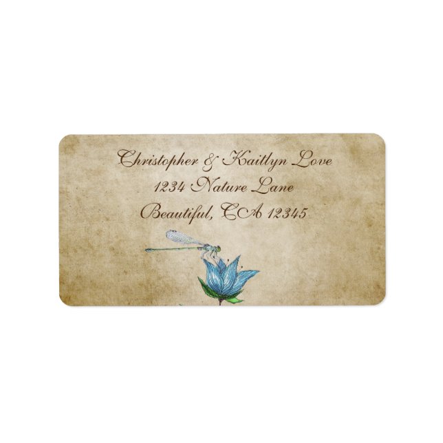 Vintage Wasserfarbendragonfly Blue Floral Adressaufkleber (Vorne)