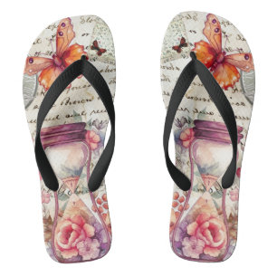 Vintage Wasserfarbenkollage Flip Flops
