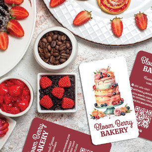 Vintage Wasserfarbenkuchen Elegantes Blumendesign Visitenkarte