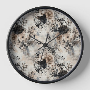 Vintage-Wasserfarbenrosen in Beige, Schwarz, Creme Uhr