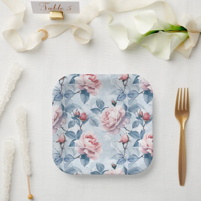 Vintage, wasserfarbige Rose Pappteller (Hochzeit)