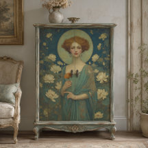 Vintage Wasserlilien-Damenporträt im Jugendstil