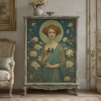 Vintage Wasserlilien-Damenporträt im Jugendstil Seidenpapier