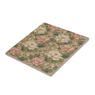 Vintage Wasserlotus Botanisches Blumenmuster Fliese