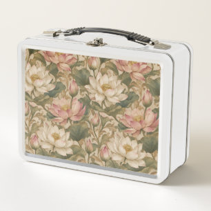 Vintage Wasserlotus Botanisches Blumenmuster Metall Brotdose